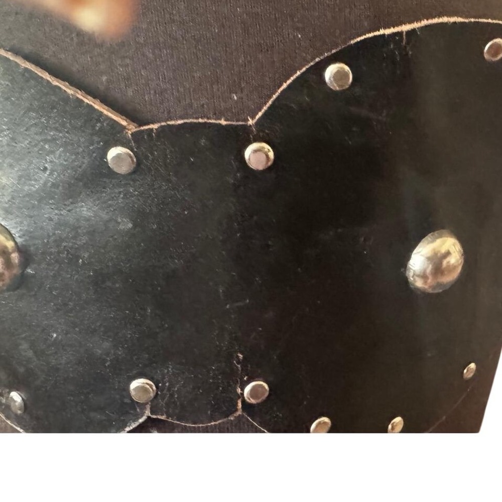 Vintage Handmade Black Leather Celestial Moon Nude Lady Studded Wide Waist Belt - Picture 12 of 16